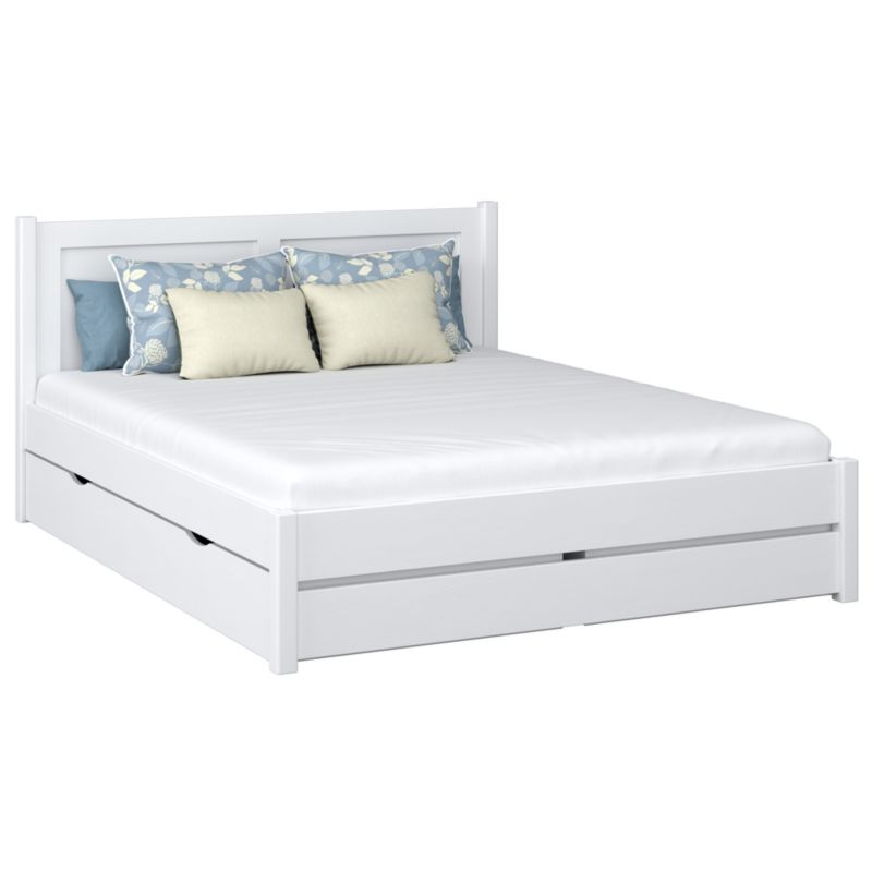 Drewniane łóżko N-WOOD podwójne z szufladą N02 biały 180x200 1szt.