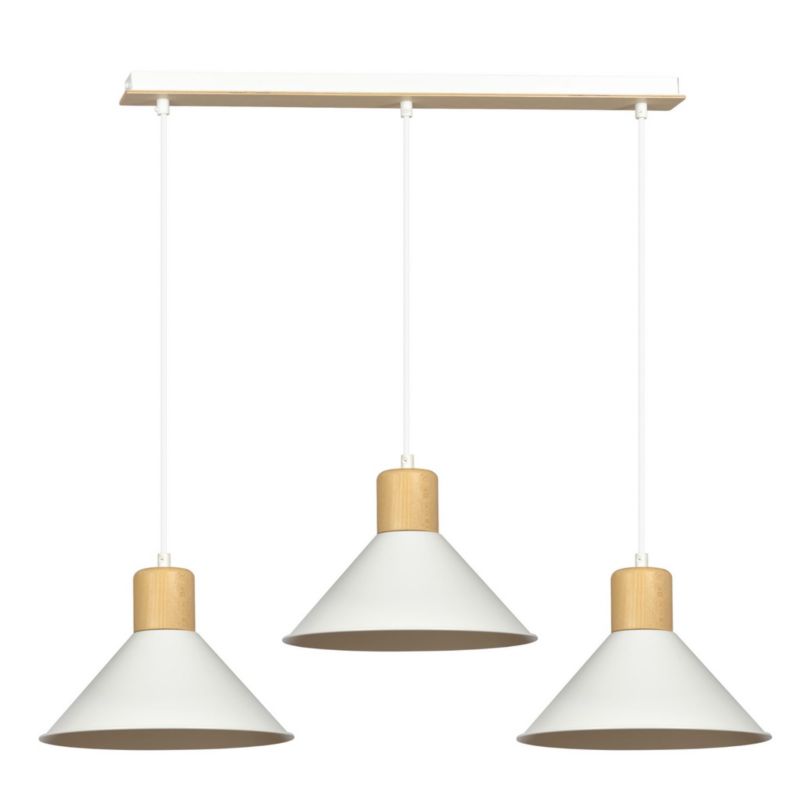 Lampa wisząca Emibig Rowen biała jasne drewno wym: 100 x 86 x 25 cm 3xE27 x 15W 1 szt.