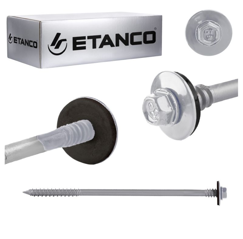 Wkręty dachowe Etanco GTRW SP A19 malowane RAL 9006 z podkładką EPDM 6,4/7,0x190 mm 100szt