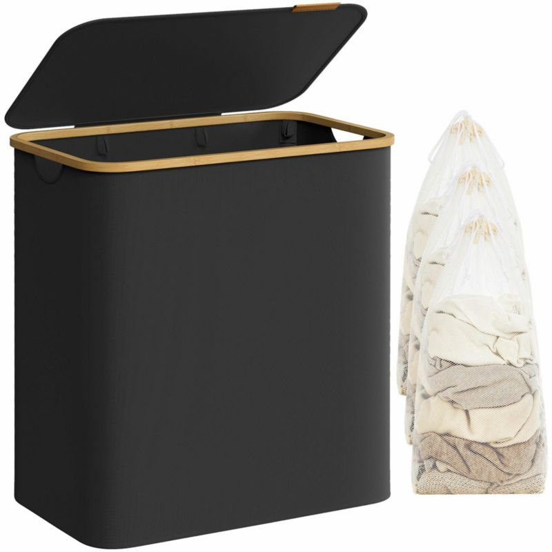 Czarny kosz na pranie Songmics 150 l z pokrywą 1 szt.