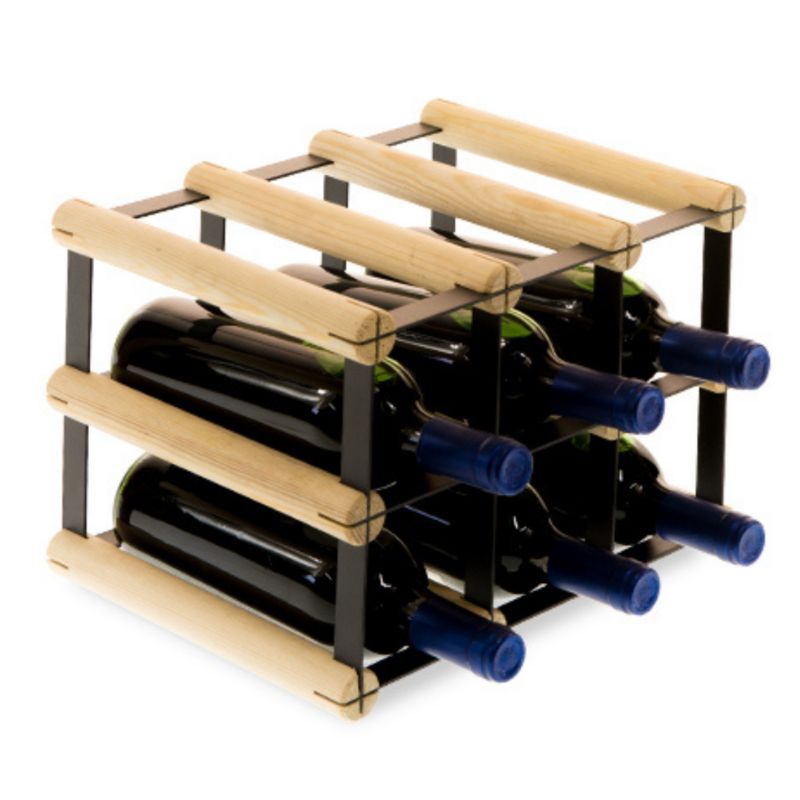 Regał na butelki MODO24 stojak PET metalowy drewniany eko solidny na 6 butelek czarny metal drewno naturalne 1 szt.