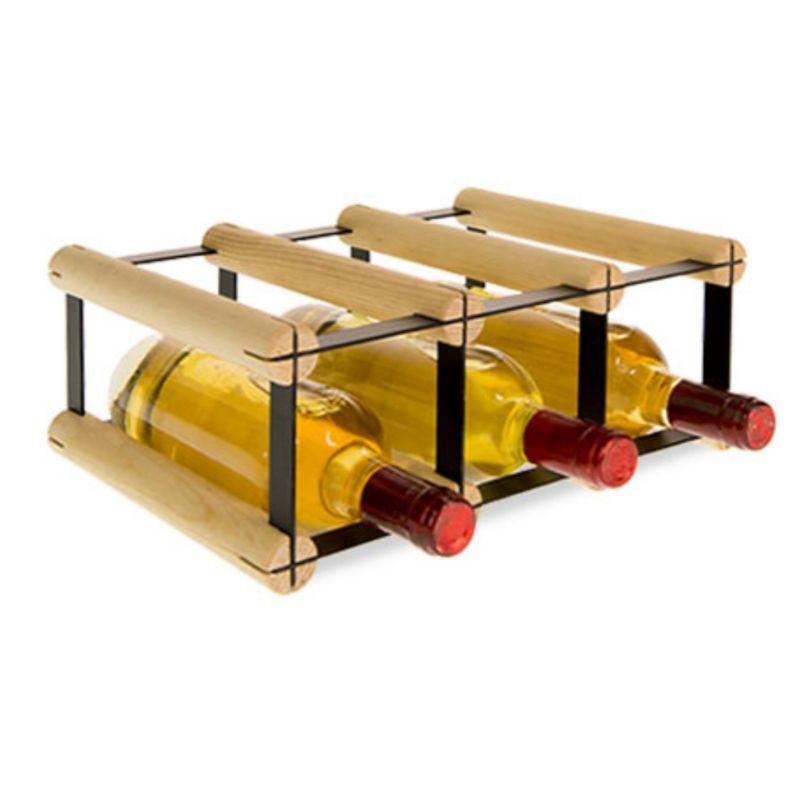 Regał na butelki MODO24 stojak PET metalowy drewniany eko solidny na 3 butelki czarny metal drewno naturalne 1 szt.