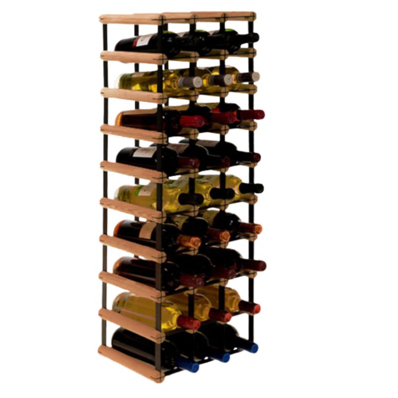 Regał na butelki MODO24 stojak PET metalowy drewniany eko solidny na 27 butelek czarny metal drewno brązowe 1 szt.