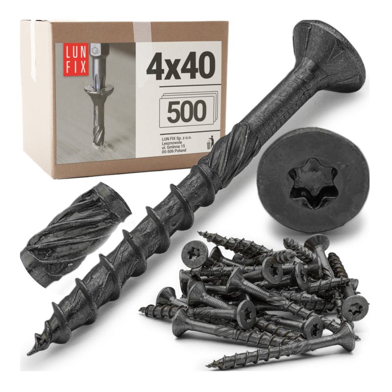 Wkręty ciesielskie Lun Fix czarne stożkowe 4x40mm 500szt.