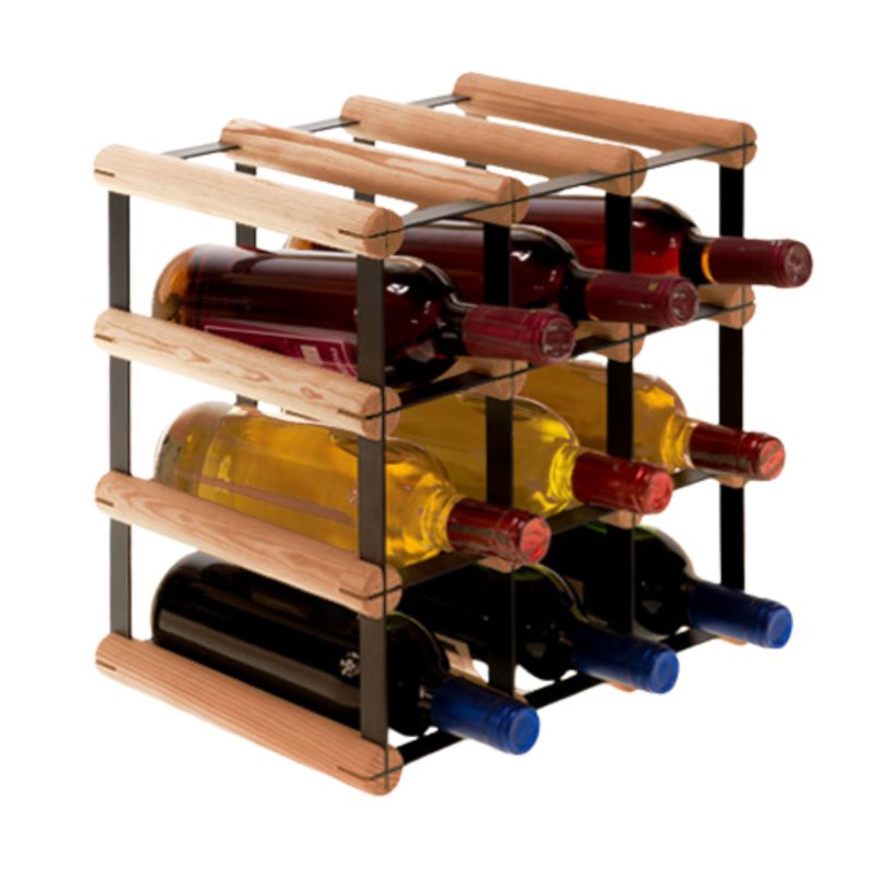 Regał na butelki MODO24 stojak PET metalowy drewniany eko solidny na 9 butelek czarny metal drewno brązowe 1 szt.