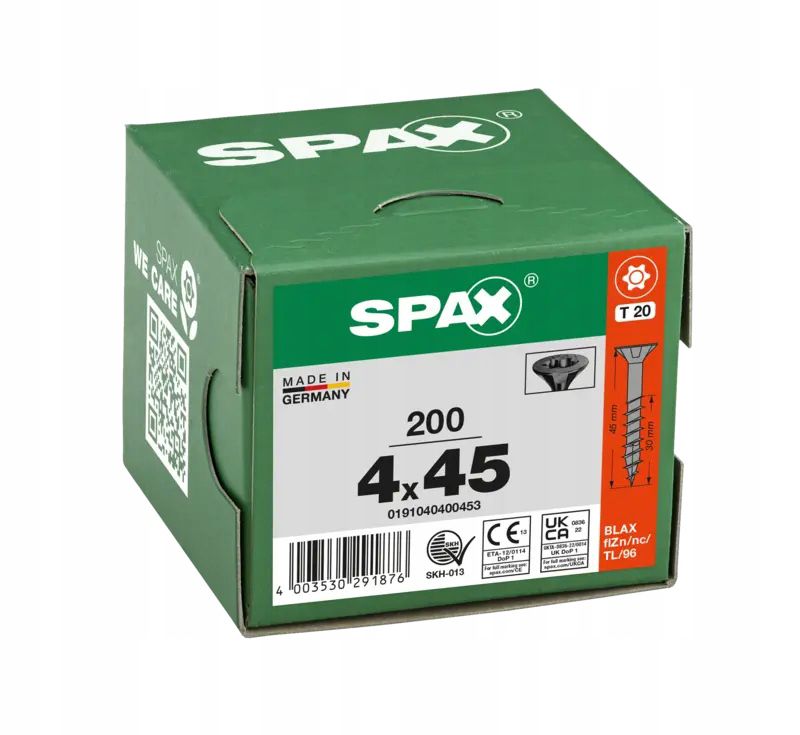 Wkręty do drewna Spax 4x45mm torx, niepełny gwint, stożkowe, czarne 200 szt.