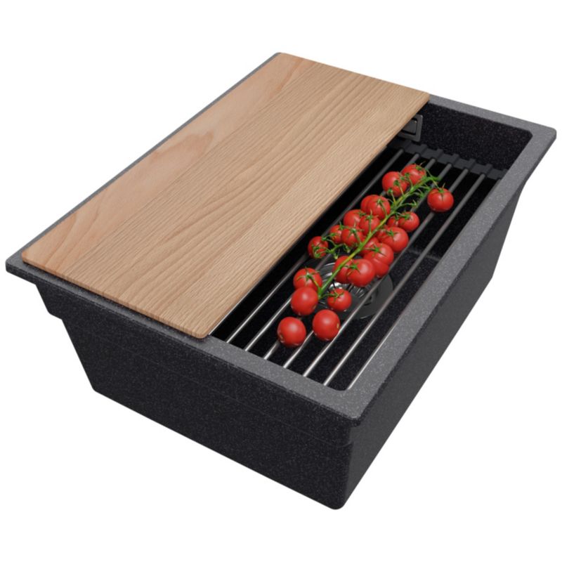 Zlewozmywak Praga Slim PRIMAGRAN Nablatowy 36x47cm do szafki od 40cm z Syfonem i Dodatkiem Grafitowy 1 szt.