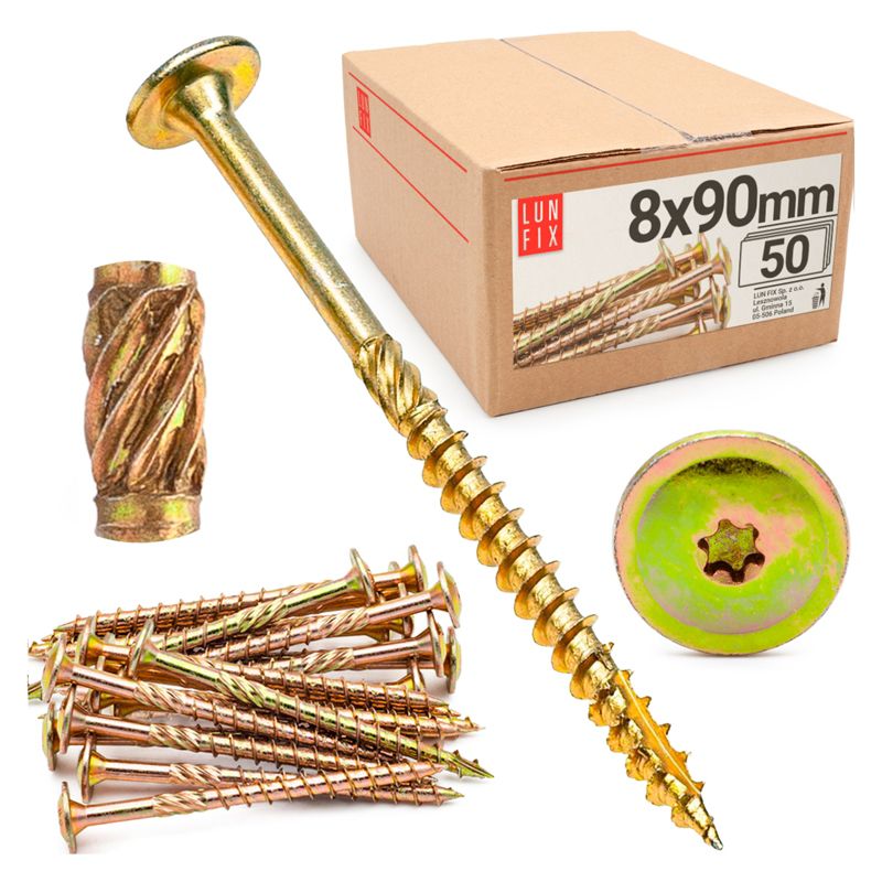 Wkręty ciesielskie Lun Fix z łbem talerzowym 8x90mm 50szt.