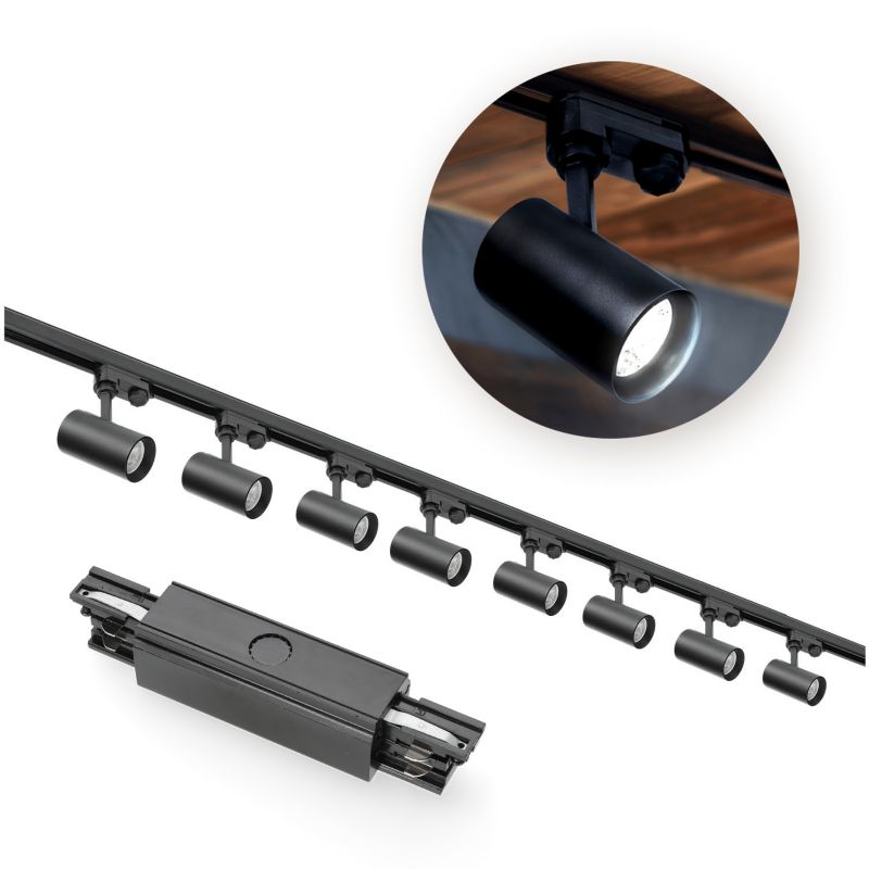 Oświetlenie szynowe 3-fazowe Kobi szyna 2m+2m, I zew., 8x Lampa, 2x zaślepka czarny 1kpl.