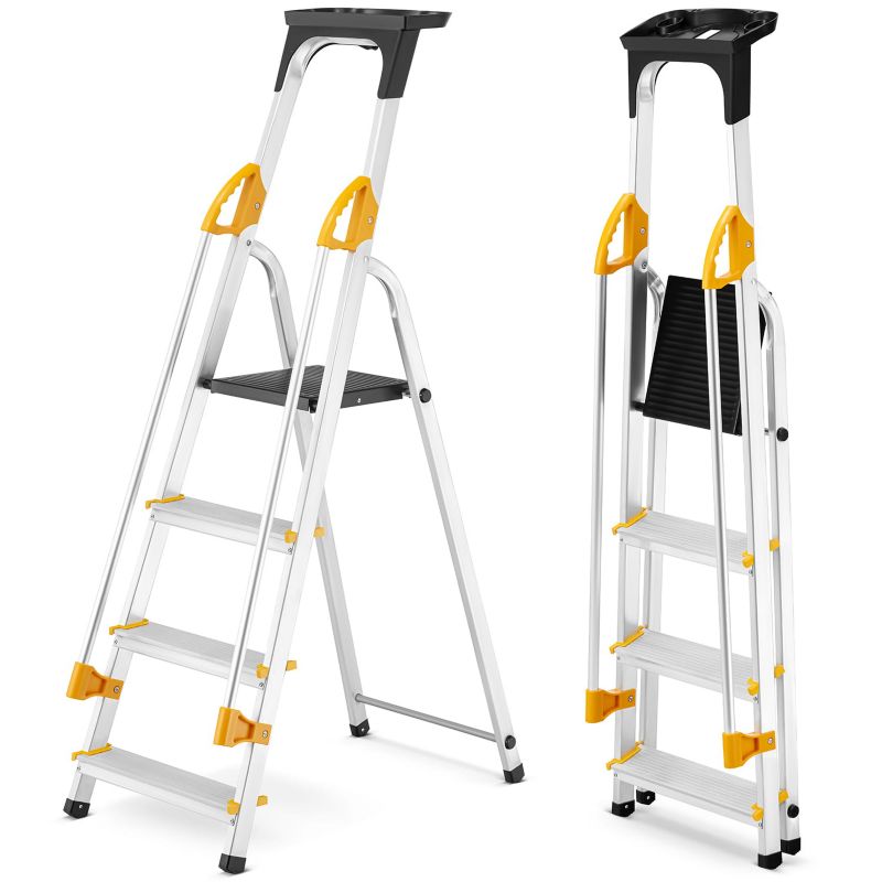 Drabina aluminiowa jednostronna 4 stopniowa z półką i poręczami DRABEST 150kg 1 szt