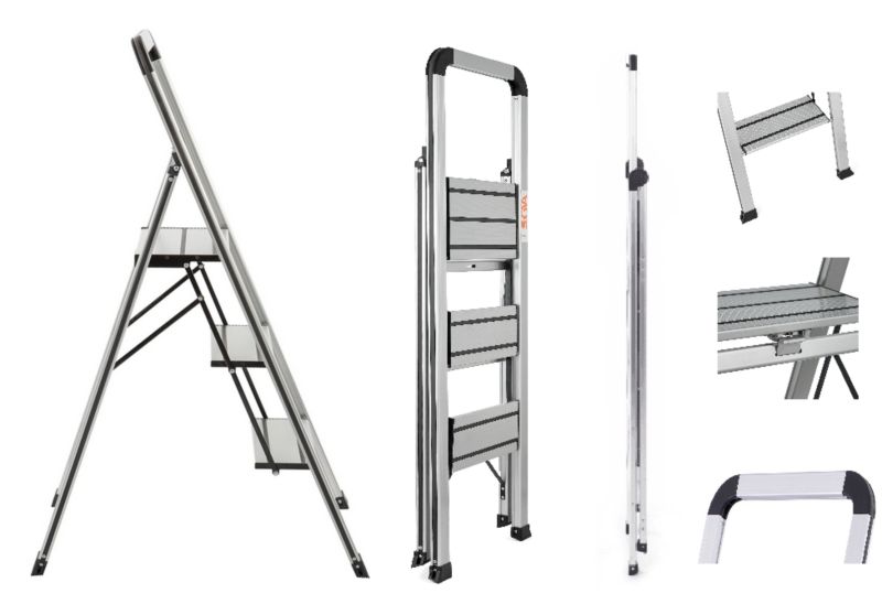 Drabina aluminiowa slim 3 stopnie z półką SKIVA 1 szt