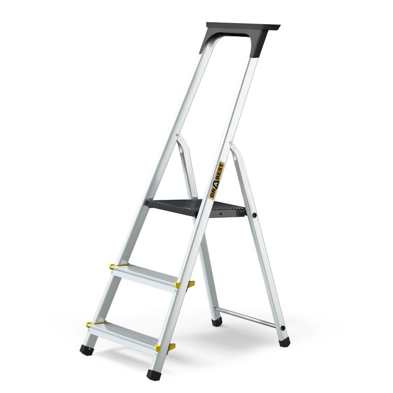 Drabina aluminiowa 3 stopnie PRO DRABEST z półką, udźwig 150 kg, 1 szt.