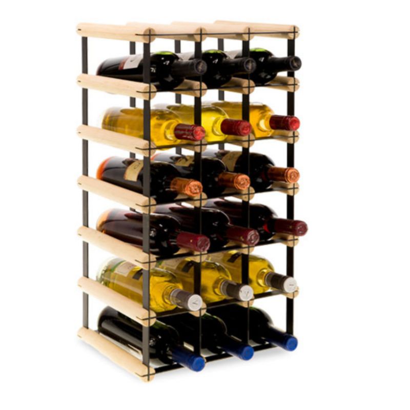 Regał na butelki MODO24 stojak PET metalowy drewniany eko solidny na 18 butelek czarny metal drewno naturalne 1 szt.