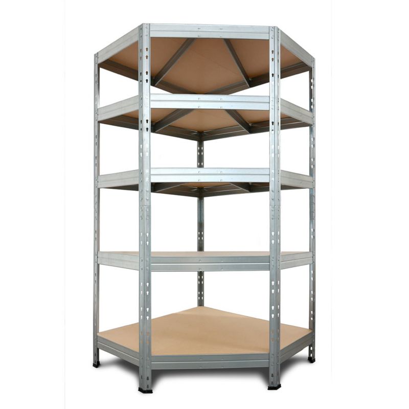 Regał narożny metalowy AR Shelving Rivet z 5 półkami HDF ocynkowany 180x90x45x64,5 cm 250 kg 1 szt