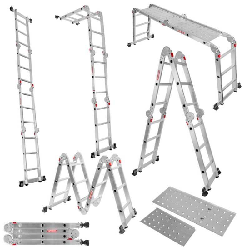 Drabina WERKBERG Aluminiowa Wielofunkcyjna Składana Przegubowa 4x3 Z Podestem 1 szt.