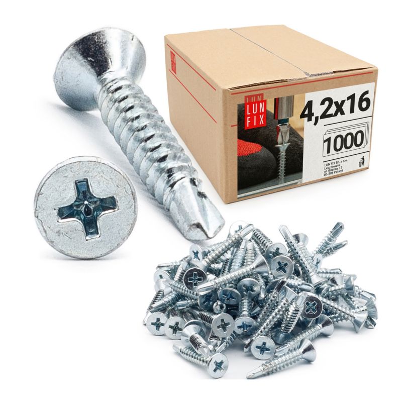 Wkręty do metalu Lun Fix samowiercące z łbem stożkowym 4,2x16mm 1000szt.