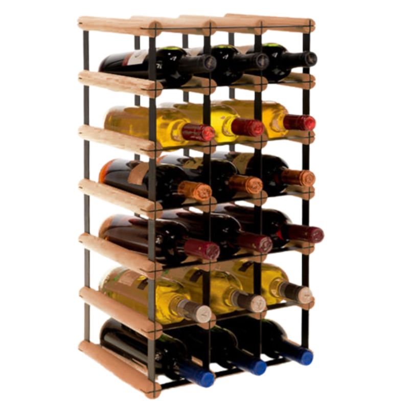 Regał na butelki MODO24 stojak PET metalowy drewniany eko solidny na 18 butelek czarny metal drewno brązowe 1 szt.