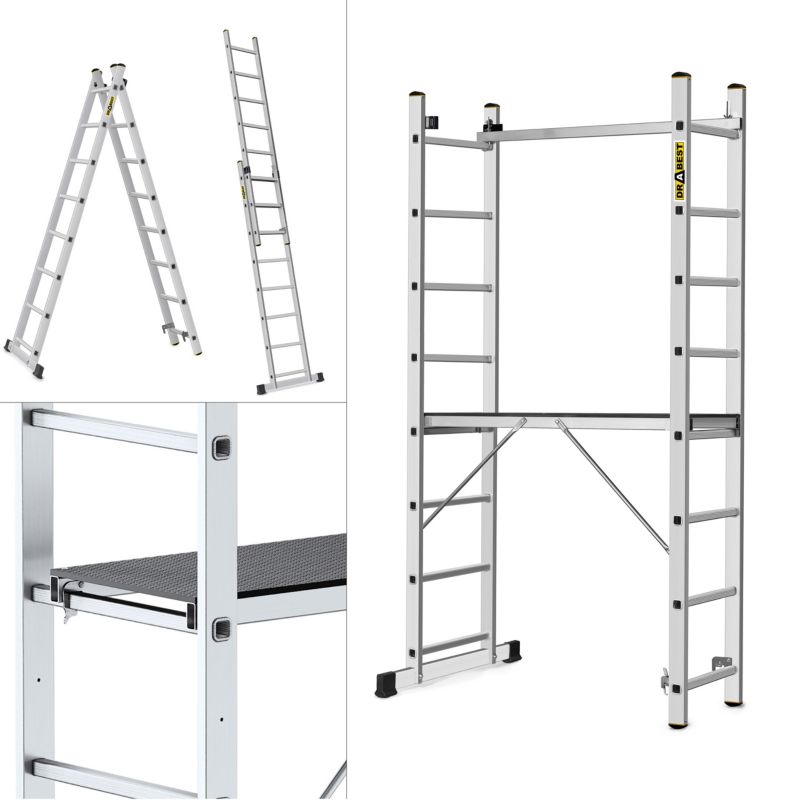 Rusztowanie aluminiowe 2x8 stopni DRABEST drabina PRO z podestem 1 szt.