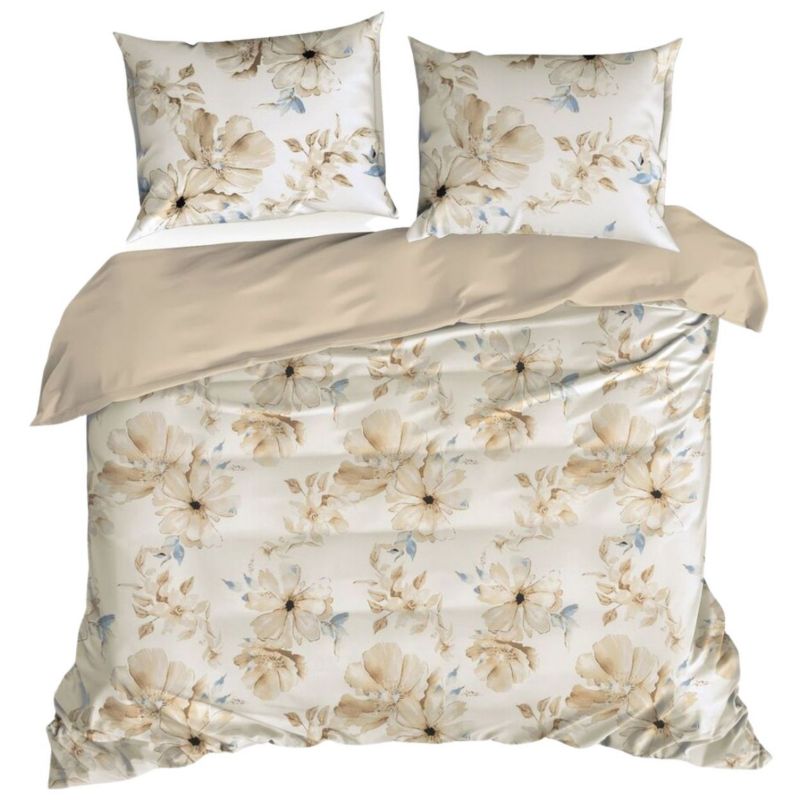 Pościel SPRING/90 Eurofirany 160x200 cm beżowo kremowa bawełna satynowa ze wzorem hibiskusa 1 kpl