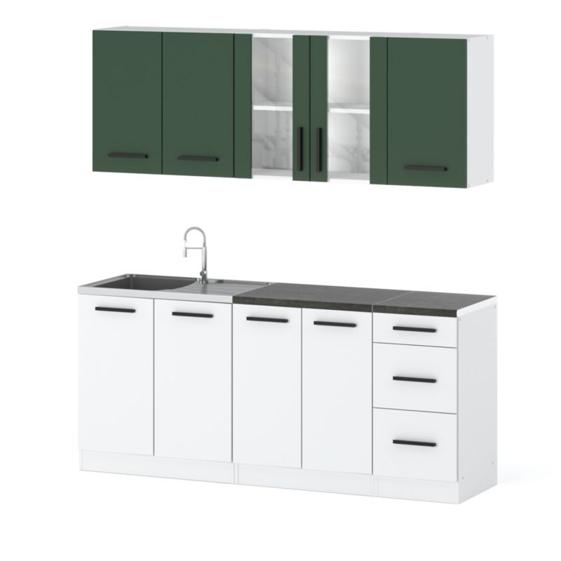 Zestaw Kuchenny Hurtownia-Mebli Z Blatem Kuchnia Rest 200cm Biały Mat Butelkowa Zieleń/Biały Mat 200x47x145 cm 1szt.