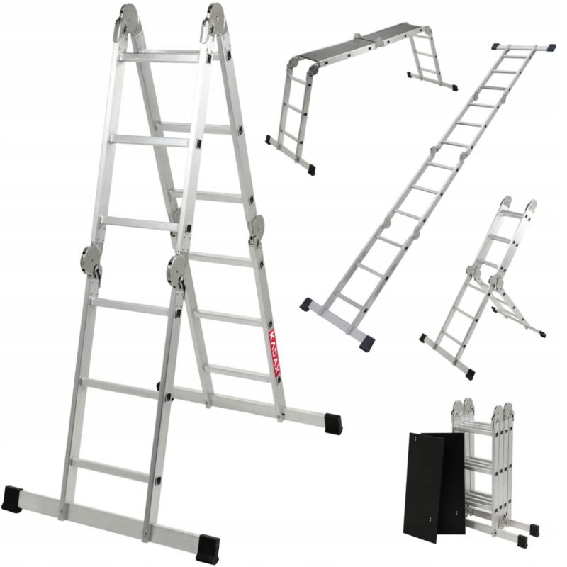 Drabina KADAX Aluminiowa Wielofunkcyjna Przegubowa 4x3 mocna + Podest 150kg 1szt.