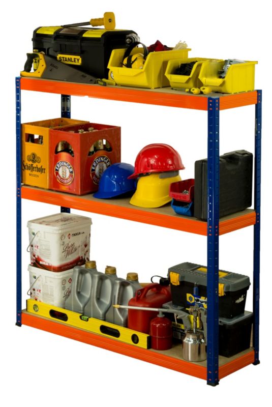 Regał magazynowy garażowy metalowy MODO24 niebiesko-pomarańczowy helios 106x110x40cm 3 półki po 275 kg 1 szt.