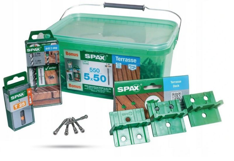 Wkręty tarasowe Spax-D do drewna 5x50mm A2 TX25 Bonus Box 550szt.