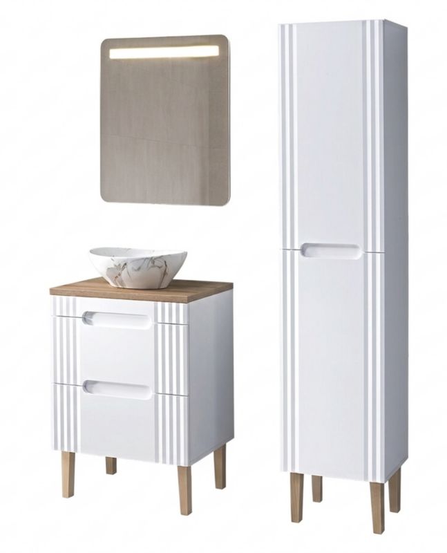 Zestaw mebli łazienkowych 60cm Comad Fiji White z umywalką nablatową szafką wysoką i lustrem 1szt