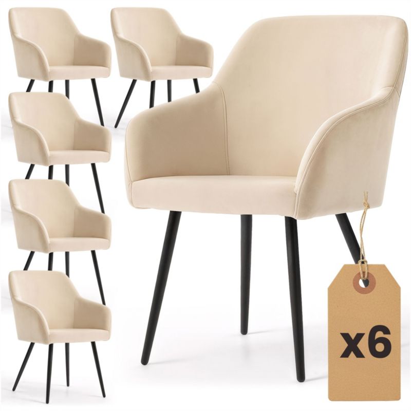 Welurowe krzesło tapicerowane gładkie AKORD Beżowe ESTELLE Czarne nogi 6 szt.