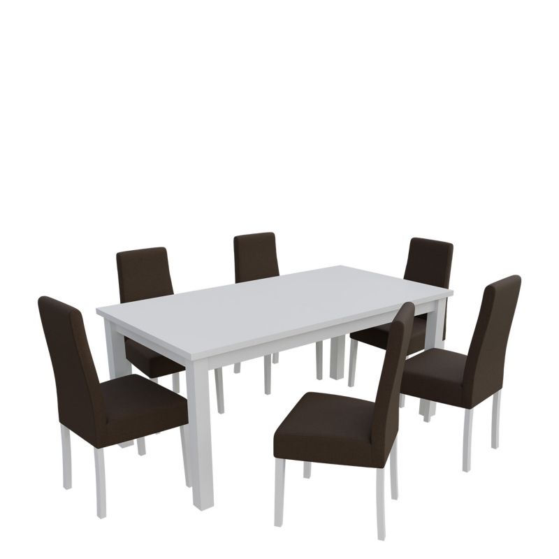 Zestaw RO20 MIRJAN 24 Stół rozkładany S18-L 80x160/200 + 6 krzeseł K63A biały + gorzka czekolada 1 kpl.