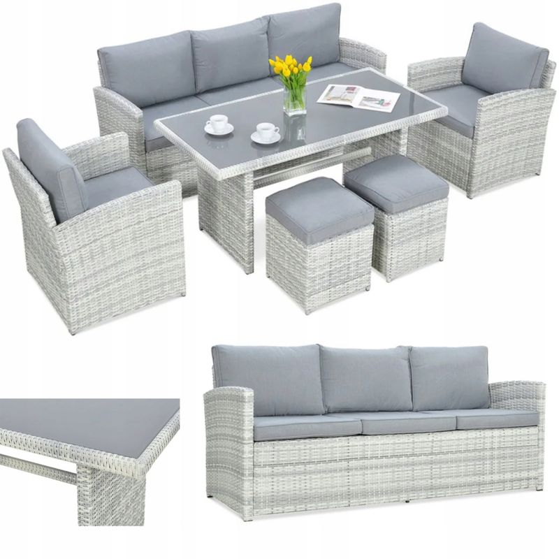 Zestaw Mebli Ogrodowych Wypoczynkowych Technorattan BORNEO Pufy Stół Szary 1 szt