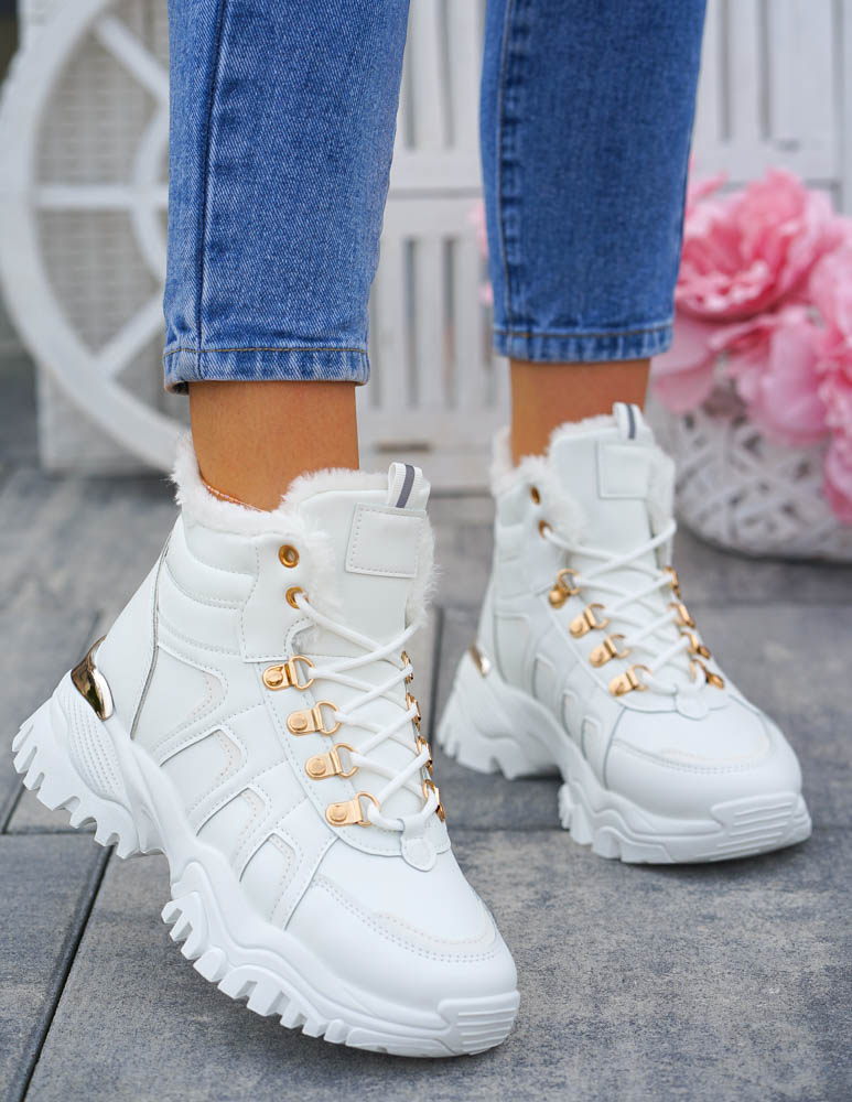 Białe Ocieplane Sportowe Botki Trapery Na Zimę Canada