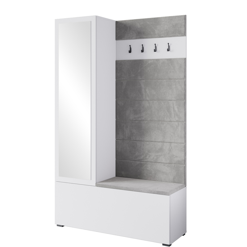Garderoba do przedpokoju 115 cm z siedziskiem i lustrem TESSARO biały