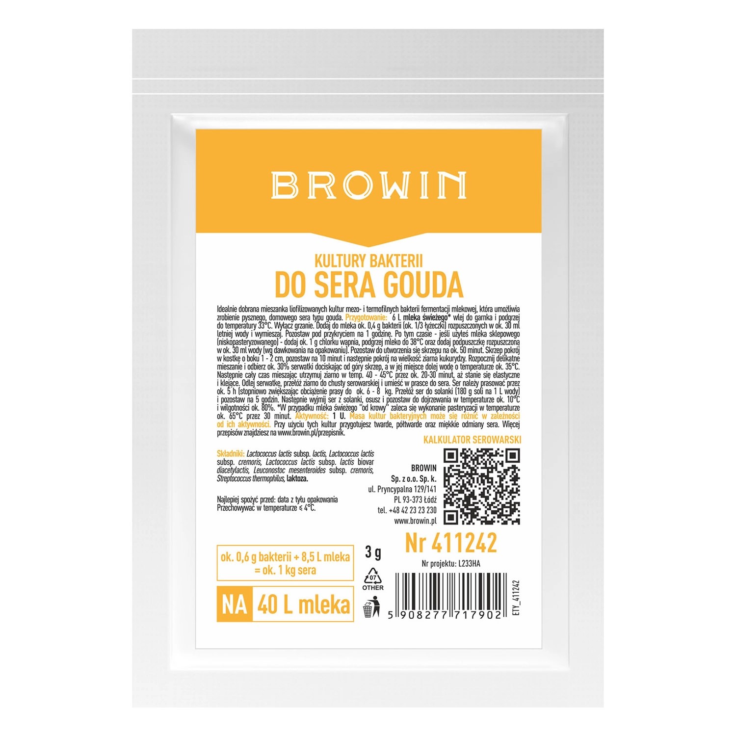 Kultury bakterii do sera gouda - 3 g