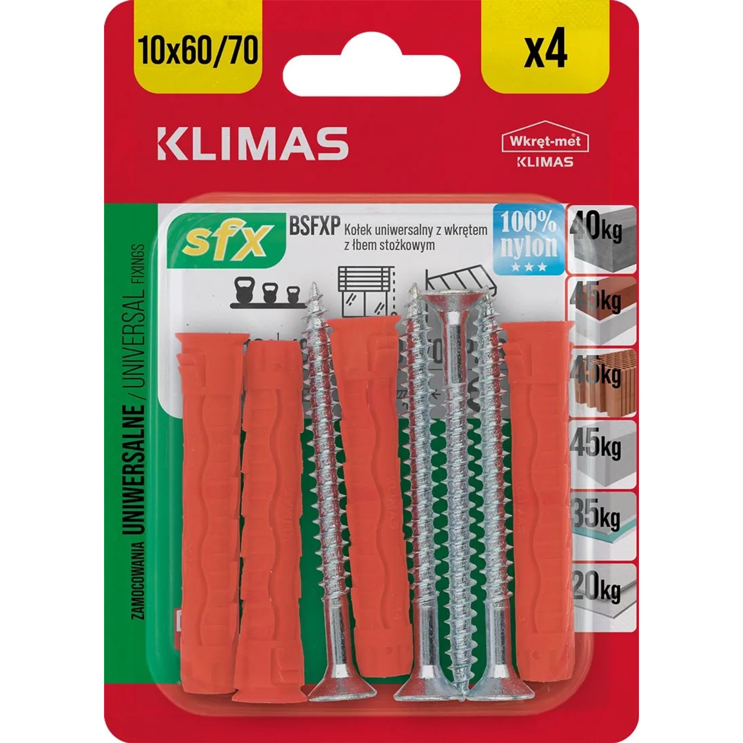 Wkręt-met Kołek uniwersalny SFX do wszystkich podłoży 10x60 z wkrętem hartowany