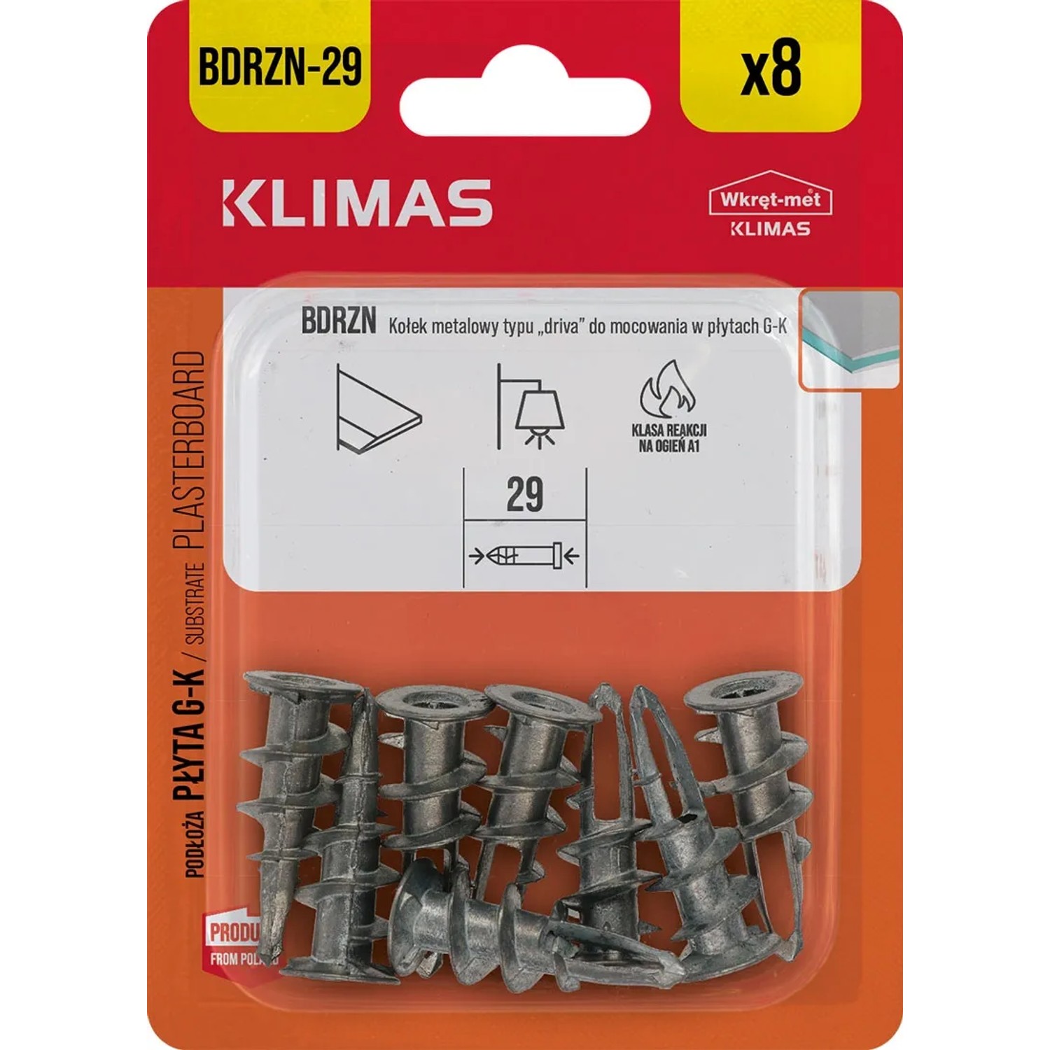 Wkręt-met Kołek metalowy do mocowania w płytach G-K, 8mm x 29mm