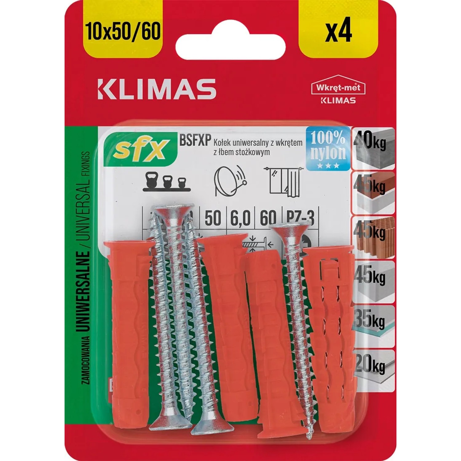 Wkręt-met Kołek uniwersalny SFX do wszystkich podłoży 10x50 z wkrętem hartowany