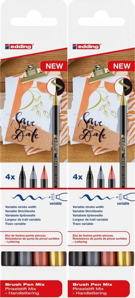 2x Pisak z końcówką pędzelkową edding 1340, 4 sztuki, mix kolorów metalicznych