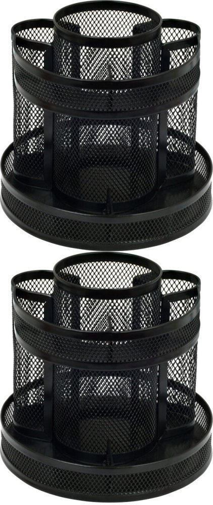 2x Przybornik na biurko Grand GR-254, bez wyposażenia, obrotowy, metalowy (druciany), czarny