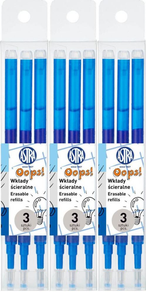 3x Wkład do długopisu wymazywalnego Astra Astrapen OOPS! Classic, 0.6mm, 3 sztuki, niebieski