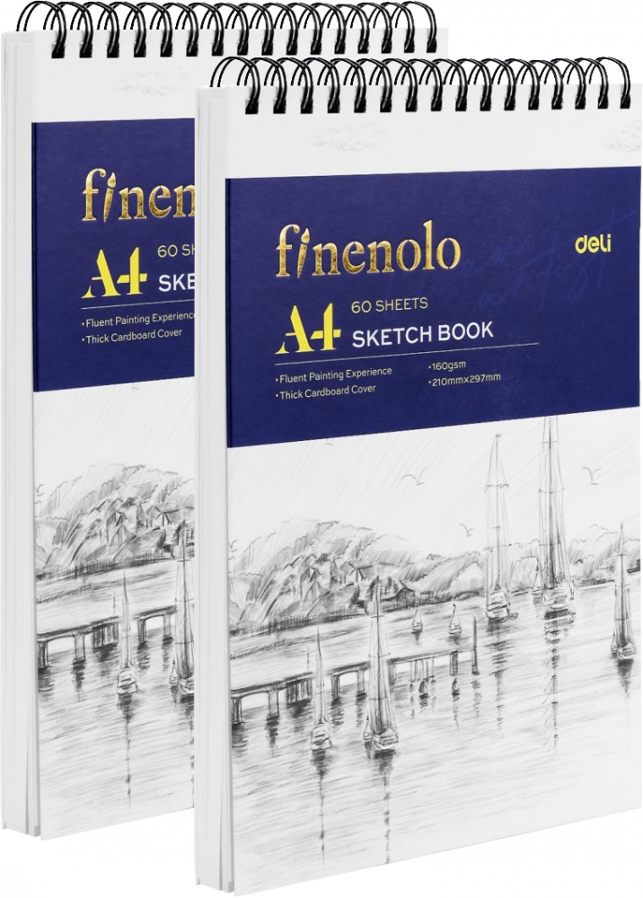 2x Szkicownik Deli Finenolo, na spirali, A4, 60 kartek, biały