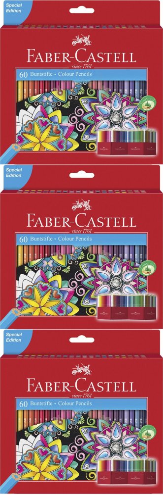 3x Kredki ołówkowe Faber Castell Zamek, sześciokątne, 60 sztuk, mix kolorów