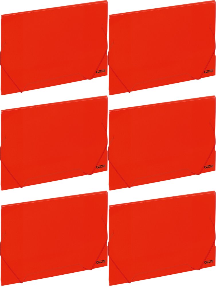 6x Teczka plastikowa z gumką Grand ZP-041, A4, czerwony