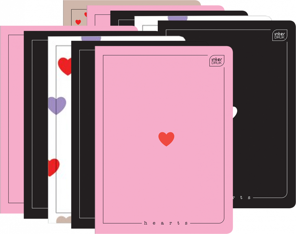 10x Zeszyt w kratkę Interdruk UV Hearts, A5, 60 kartek, mix wzorów