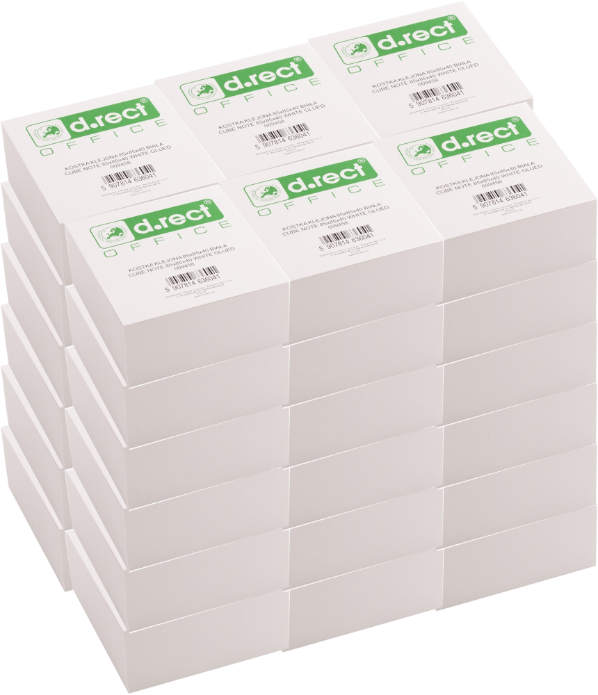 36x Karteczki do notatek D.Rect, klejone, 85x85x40mm, biały