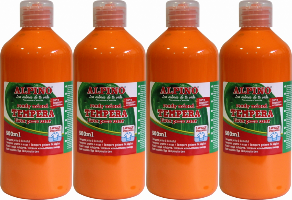 4x Farba plakatowa Alpino, w butelce, 500ml, pomarańczowy