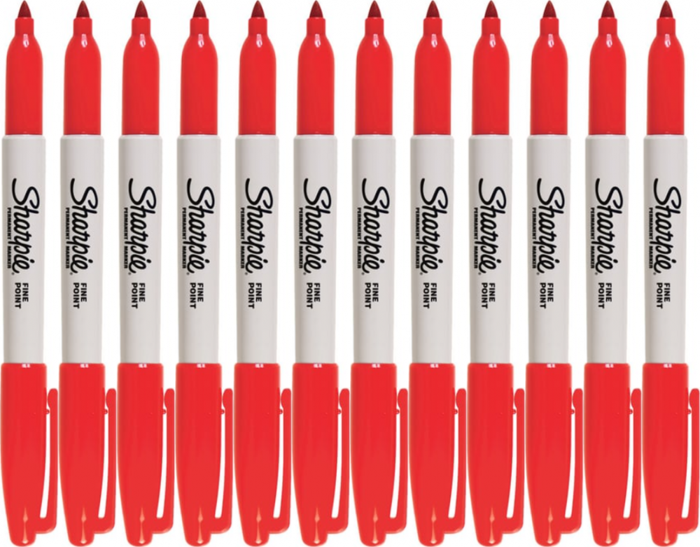12x Marker permanentny Sharpie Fine, okrągła, 1mm, czerwony