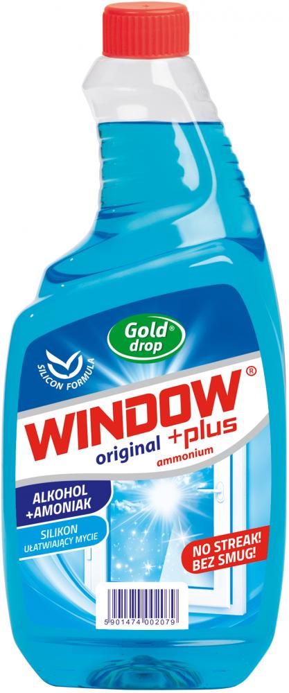 Płyn do mycia szyb Window Plus Gold Drop, z amoniakiem, zapas, 750ml