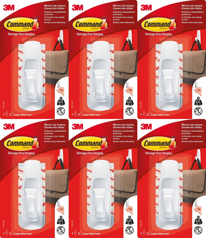 6x Haczyk wielokrotnego użytku Command, 1 sztuka+2 paski, biały