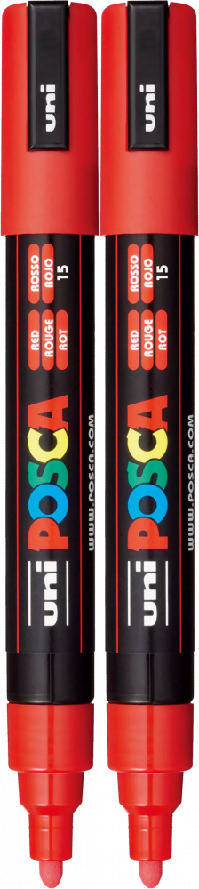 2x Marker Posca PC-5M, z farbą plakatową, okrągła, czerwony